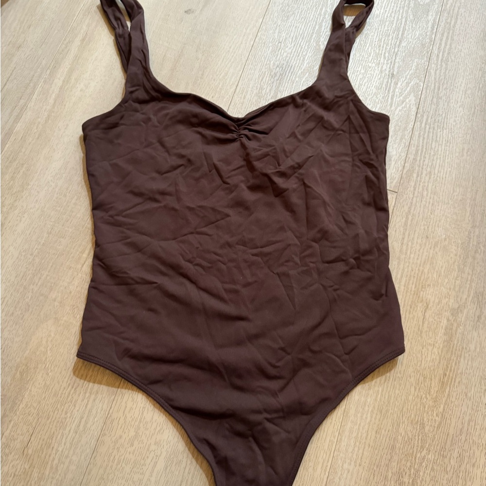 Aritzia Brown Scoop Neck Bodysuit